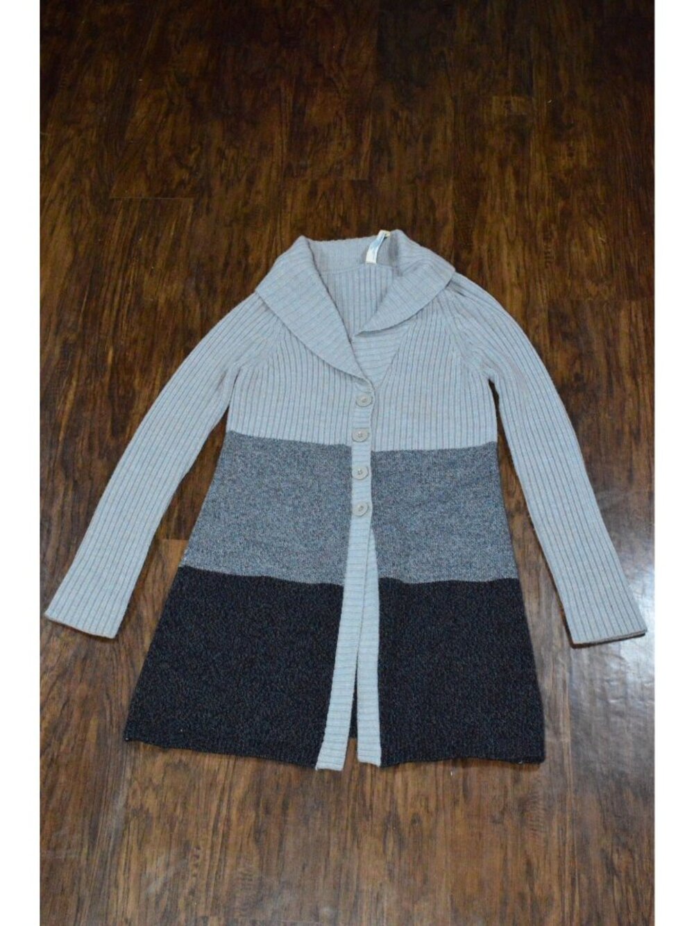 Womens Size M Vintage Y2K Colorblock Sweater Gray Cardigan Button Up Cabincore